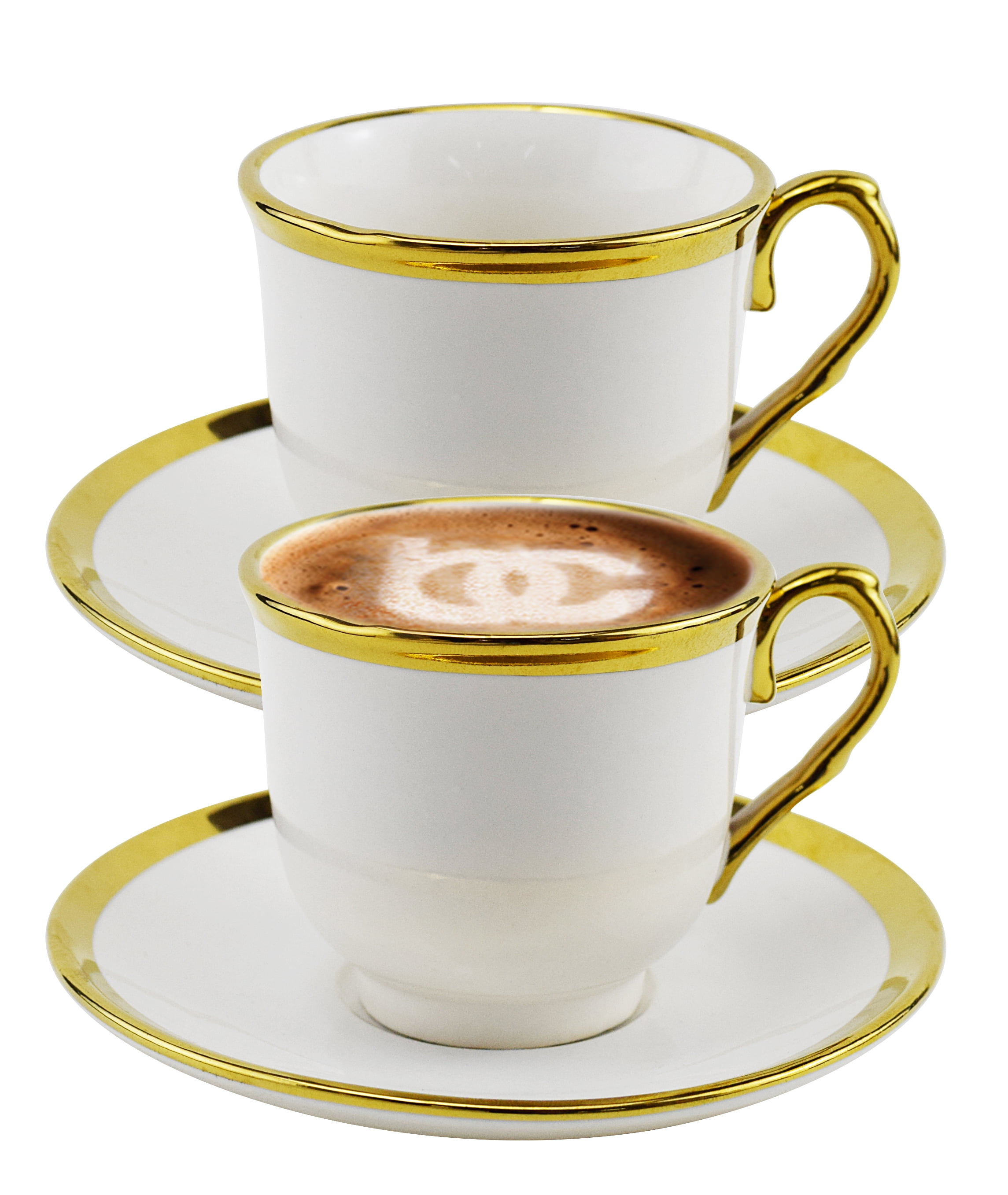 Bene Casa Bene Casa White with Gold Rim Espresso Set for 2,Espresso Cups with Saucers