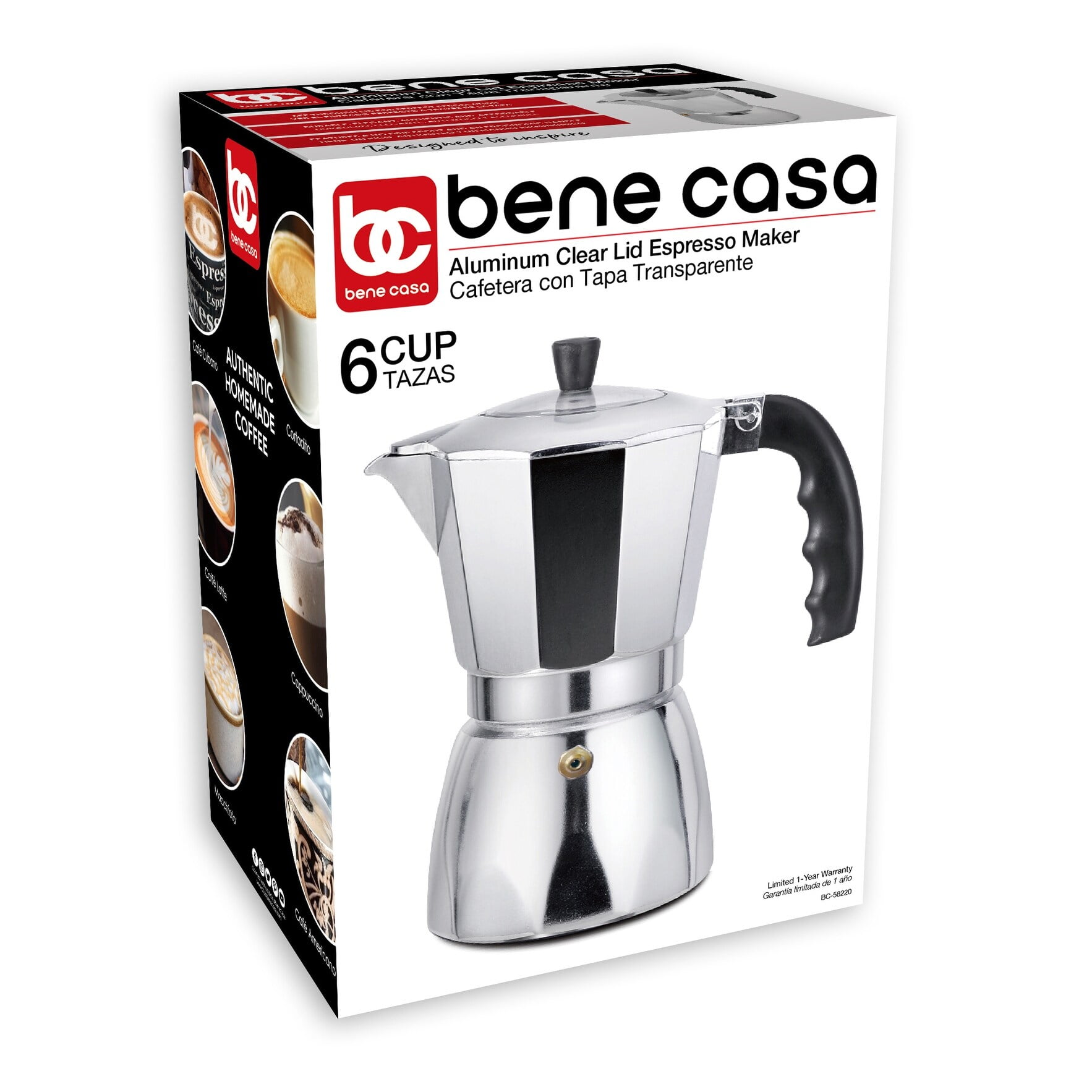 Bene Casa aluminum 6cup espresso maker with see through lid, authentic