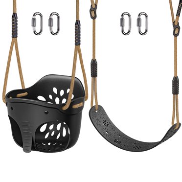 Dolibest 2-Pack Toddler Swing Seats - High Back Bucket Swings With Adjustable Rope & Carabiners (600LB Capacity)