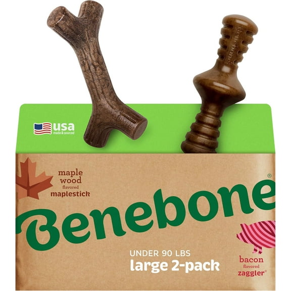 Benebone 2-pack Wishbone/Dental Durable Dog Chew Toys, Dog Toys for Aggressive Chewers, Real Bacon, Medium
