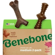 Benebone 2-Pack Maplestick/Zaggler Durable Dog Chew Toys, Real Maplewood, Real Bacon, Made in Medium