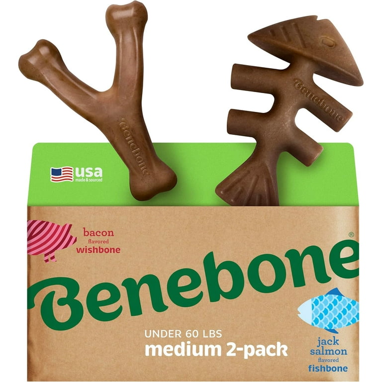 Benebone Durable Dog Chew Toys 2-Pack Fishbone Wishbone with Real