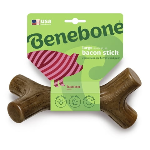 Benebone Bacon Stick Durable Dog Chew Toy for Aggressive Chewers, Real Bacon, Large