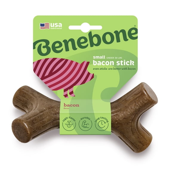 Benebone Bacon Stick Durable Dog Chew Toy for Aggressive Chewers, Real Bacon, Small
