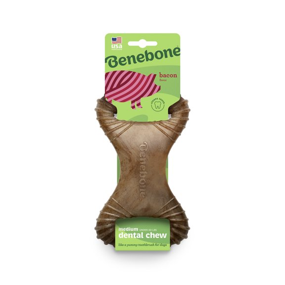 Benebone Dental Durable Dog Chew Toy for Aggressive Chewers, Real Bacon, Medium