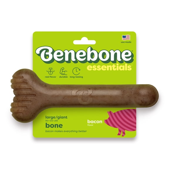Benebone Essentials Bone Durable Dog Chew Toy for Aggressive Chewers, Real Bacon, L/G