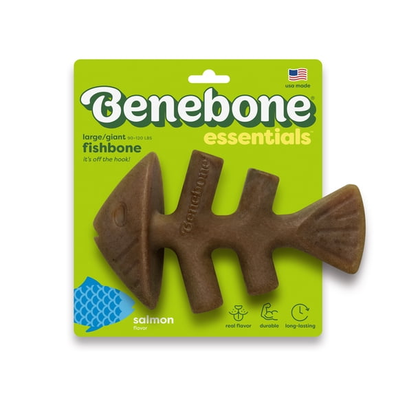 Benebone Essentials Fishbone Durable Dog Chew Toy for Aggressive Chewers, Real Fish, L/G