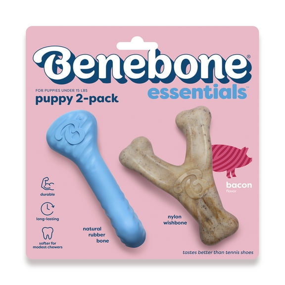 Benebone Essentials Puppy 2-pack Rubber Bone/Wishbone Bacon Tiny
