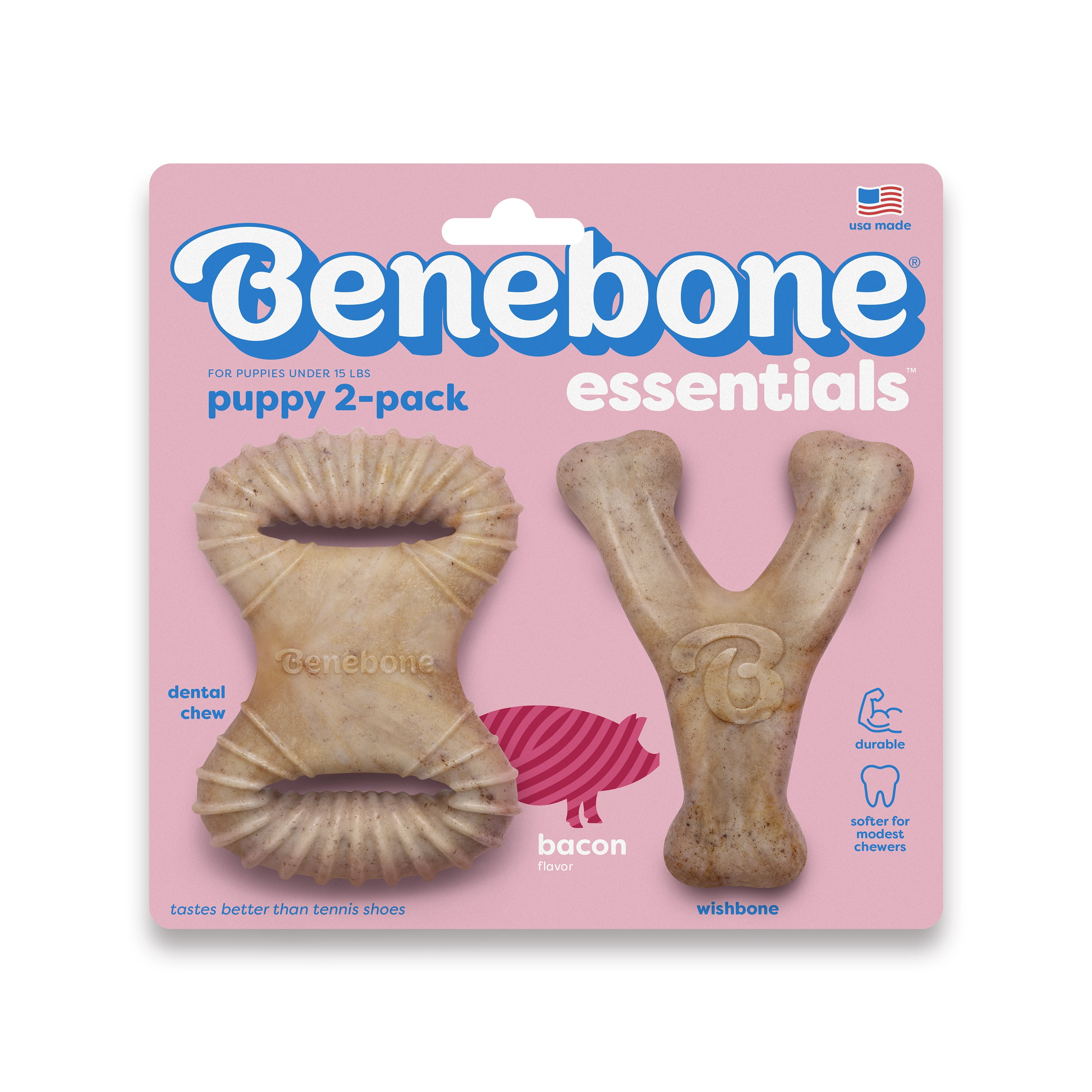 Benebone Essentials Puppy 2-pack Wishbone & Dental Chew Bacon Tiny