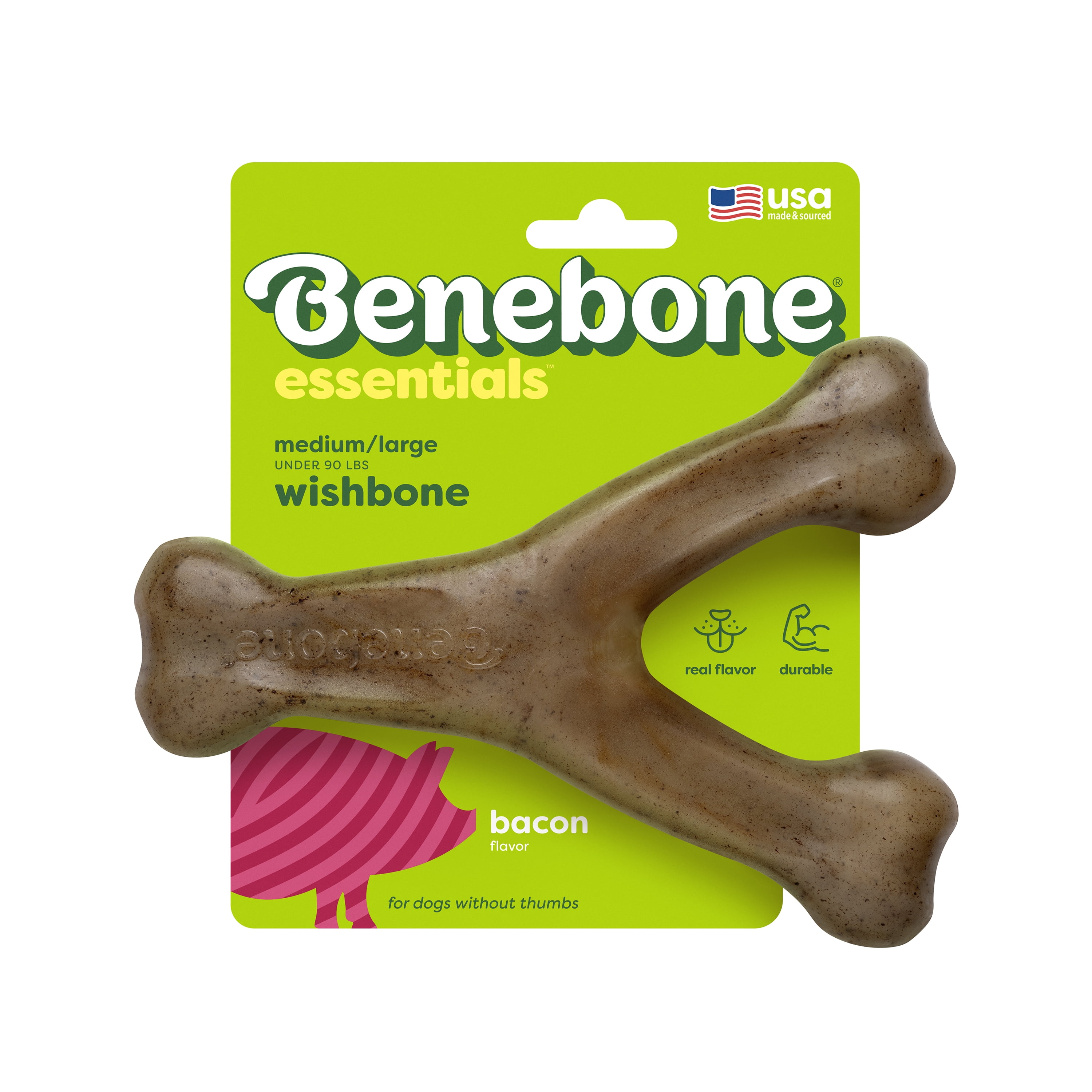 Benebone Dog Chew with Real Bacon, Wishbone Size M/L Durable and