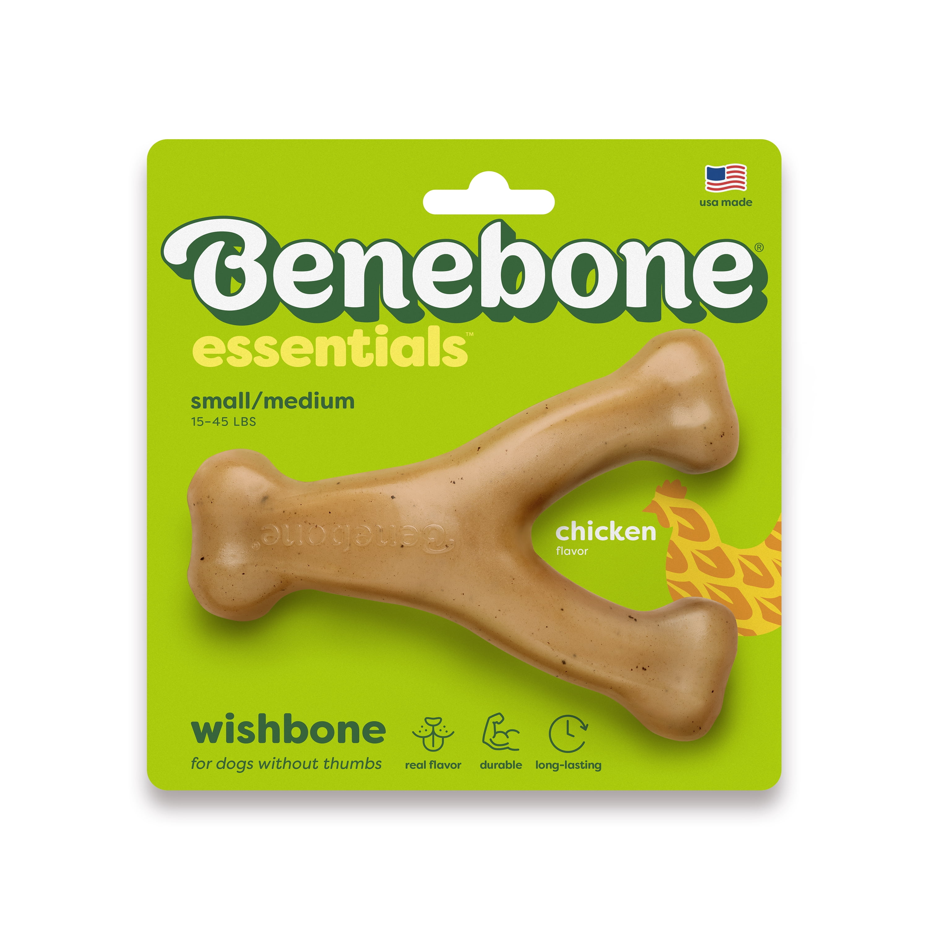 Benebone Essentials Wishbone Durable Dog Chew Toy For Aggressive Chewers, Real Chicken, S/M