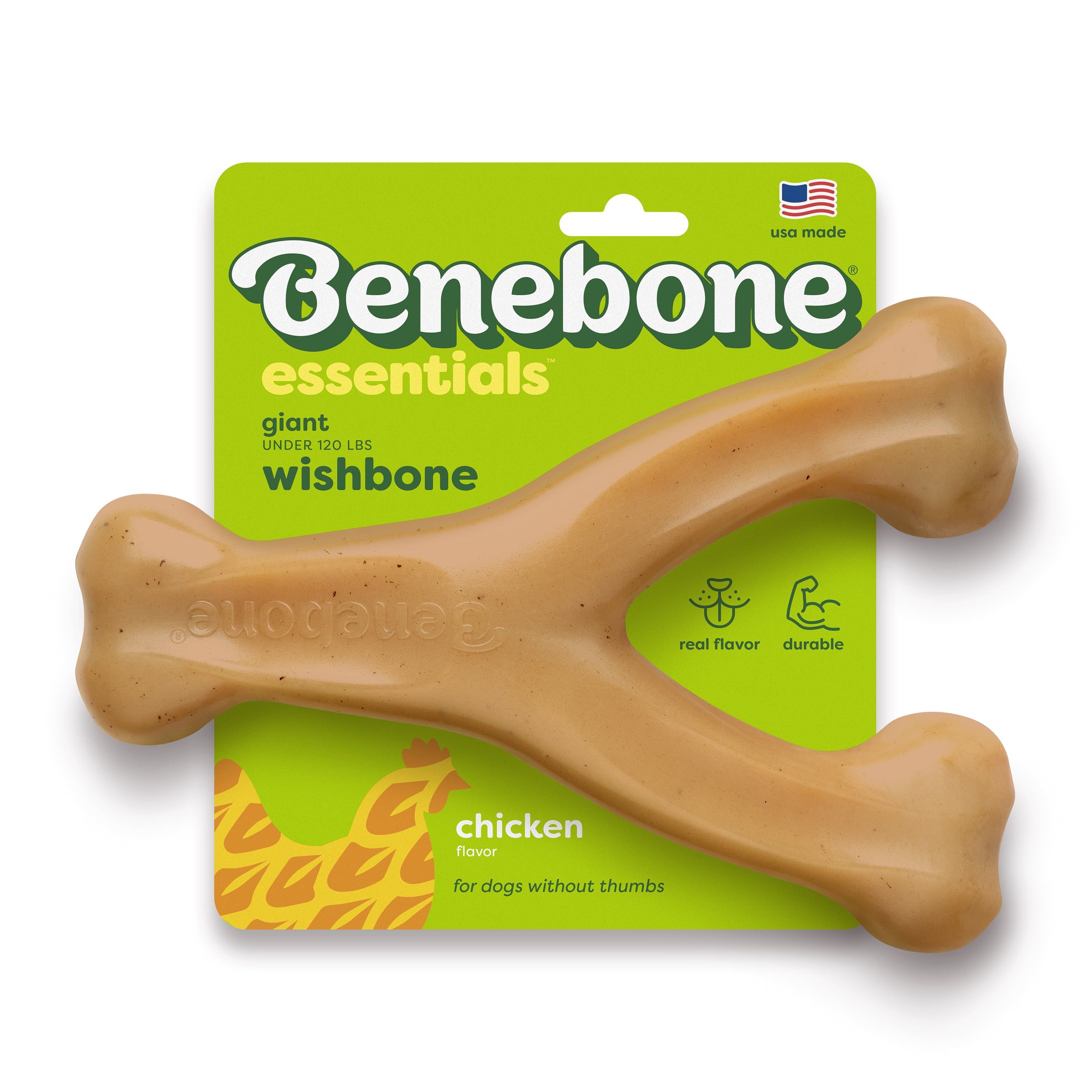 Benebone Essentials Wishbone Durable Dog Chew Toy for Aggressive Chewers, Real Chicken, Giant