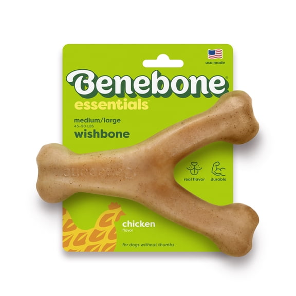 Benebone Essentials Wishbone Durable Dog Chew Toy for Aggressive Chewers, Real Chicken, L/G