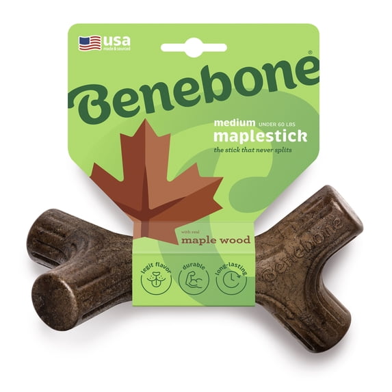 Benebone Maplestick Durable Dog Chew Toy for Aggressive Chewers, Real Maplewood, Medium