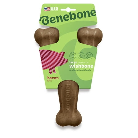 Benebone Wishbone Durable Dog Chew Toy for Aggressive Chewers, Real Bacon, Large
