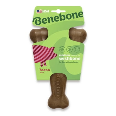 Benebone Wishbone Durable Dog Chew Toy for Aggressive Chewers, Real Bacon, Medium