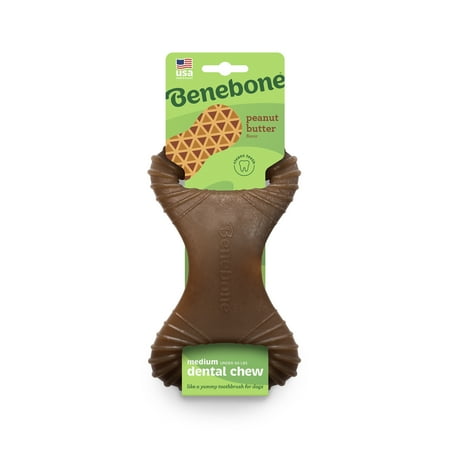 Benebone Dental Durable Dog Chew Toy for Aggressive Chewers, Real Peanut, Medium