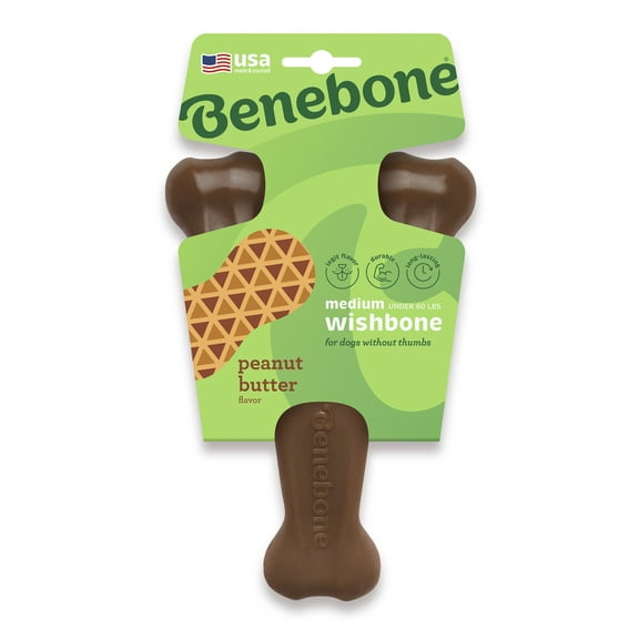 Benebone Wishbone Durable Dog Chew Toy for Aggressive Chewers, Real Peanut, Medium