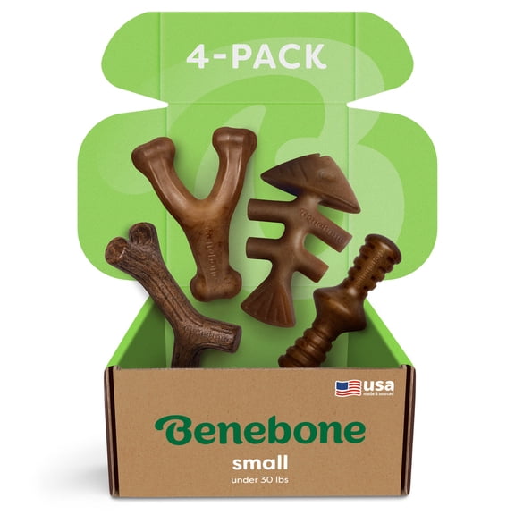 Benebone Small 4-Pack Dog Chew Toys for Aggressive Chewers, 30lbs and Under