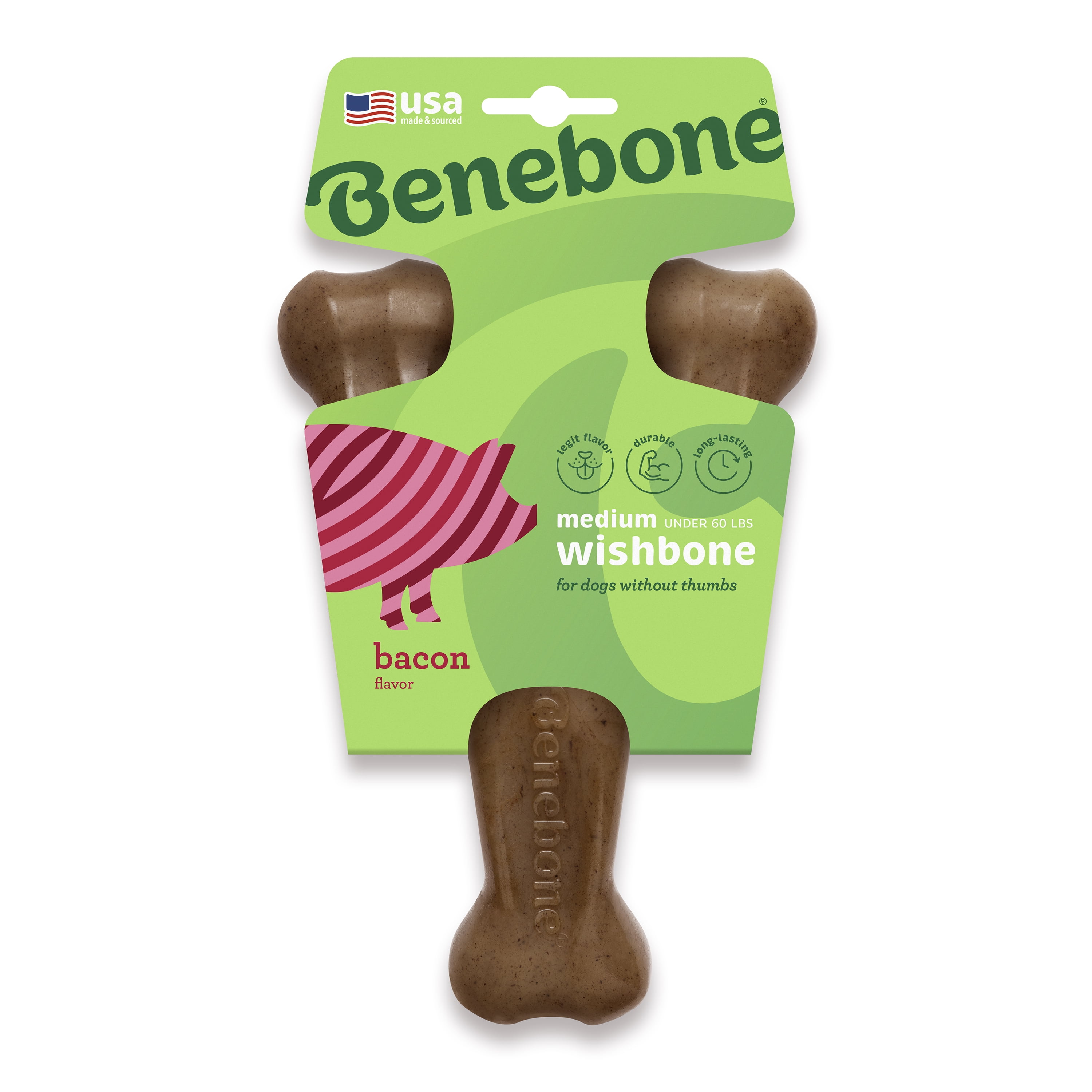 Benebone Real Bacon Wishbone Dog Chew Toy for Aggressive Chewers, Long ...