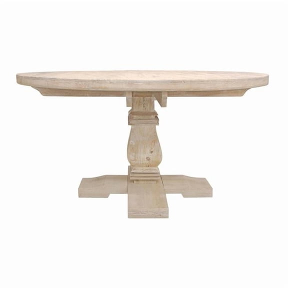 Benedict 58" Round Dining Table in Solid Mango Wood with Distressed White Wash