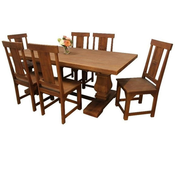 Benedict 7-Piece Rectangle Dining Table Set with 6 Chairs in Medium Brown Finish