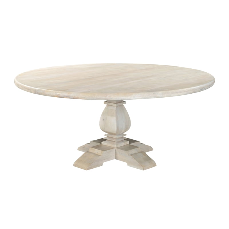Benedict 71" Round Dining Table in Mango Solid Wood with White Wash Finish