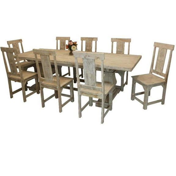 Benedict 9-Piece Extension Dining Table Set with 8 Chairs in White Wash Finish