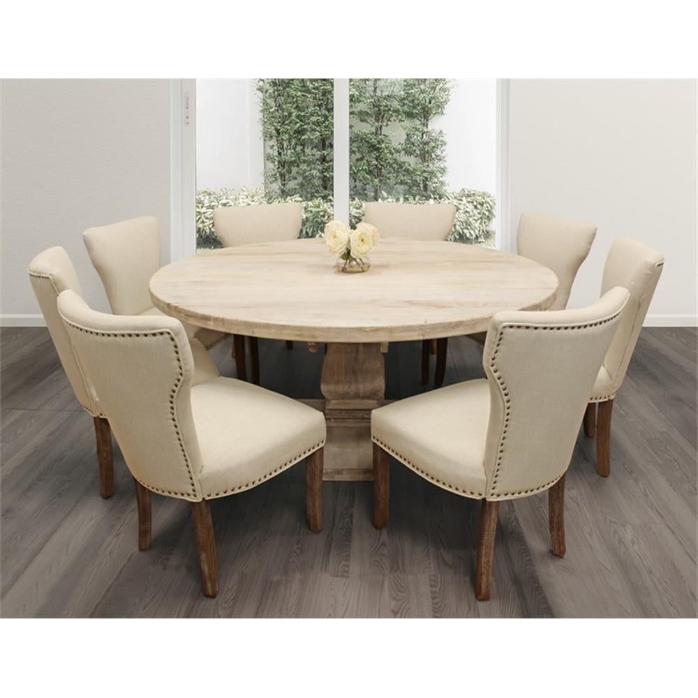 MOTI Furniture Benedict 9 Piece Traditional Mango Solid Wood Dining Table with Chair White