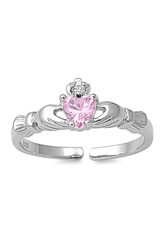 Benediction of Claddagh Heart Knuckle/Toe Ring Pink Cubic Zirconia Sterling Silver
