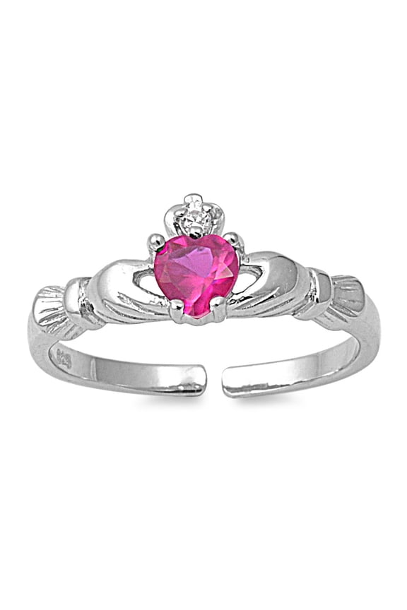 Benediction of Claddagh Heart Knuckle / Toe Ring Simulated Ruby Cubic Zirconia Sterling Silver