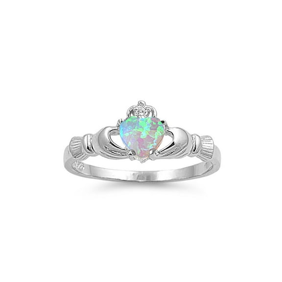 Benediction of the Claddagh Cubic Zirconia Light Blue Simulated Opal Ring Sterling Silver 925