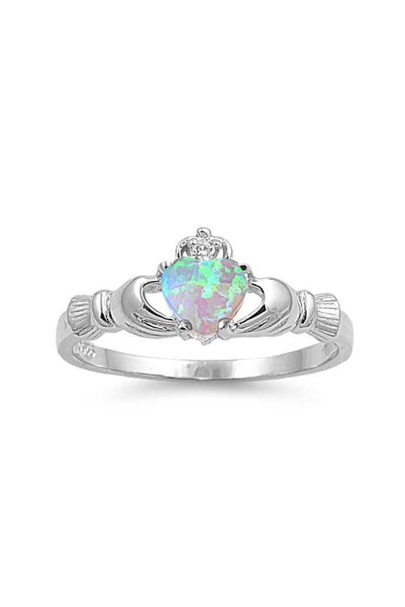 Benediction of the Claddagh Cubic Zirconia Light Blue Simulated Opal Ring Sterling Silver 925