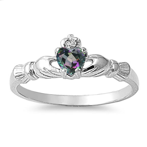 Benediction of the Claddagh Mystic Simulated Topaz Cubic Zirconia Ring Sterling Silver 925