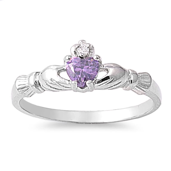 Benediction of the Claddagh Simulated Amethyst Cubic Zirconia Ring Sterling Silver 925