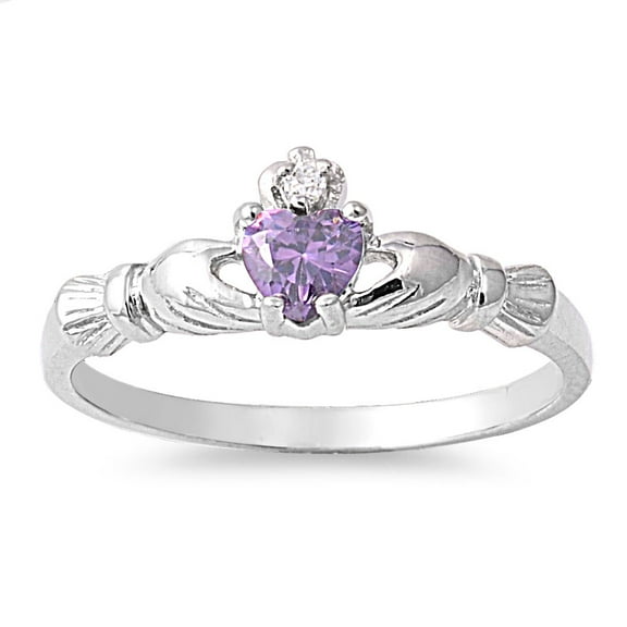 Benediction of the Claddagh Simulated Amethyst Cubic Zirconia Ring Sterling Silver 925
