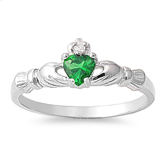Benediction of the Claddagh Simulated Emerald Cubic Zirconia Ring Sterling Silver 925