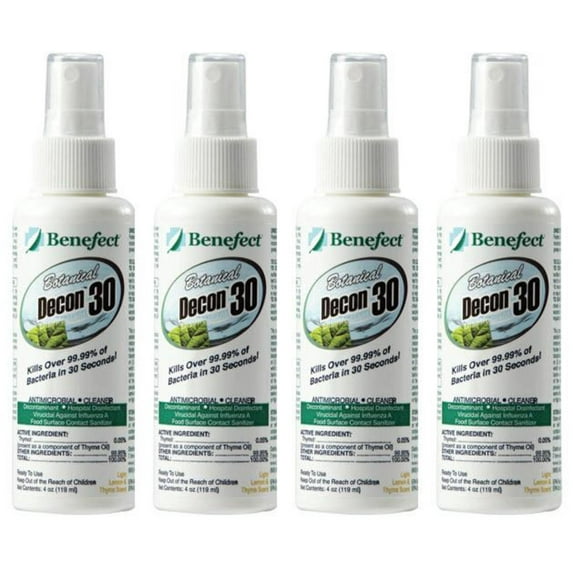 Benefect Botanical Decon 30 Disinfectant Cleaner, Light Lemon and Thyme Scent, 4oz - Case of 4