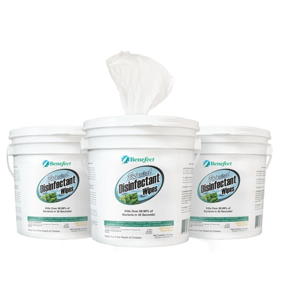 Benefect Botanical Disinfecting Wipes - Natural, No Residue - Antibacterial Disinfectant, Multi-Surface Cleaning and Sanitizing Wipes, 250 Count, 3 Pack