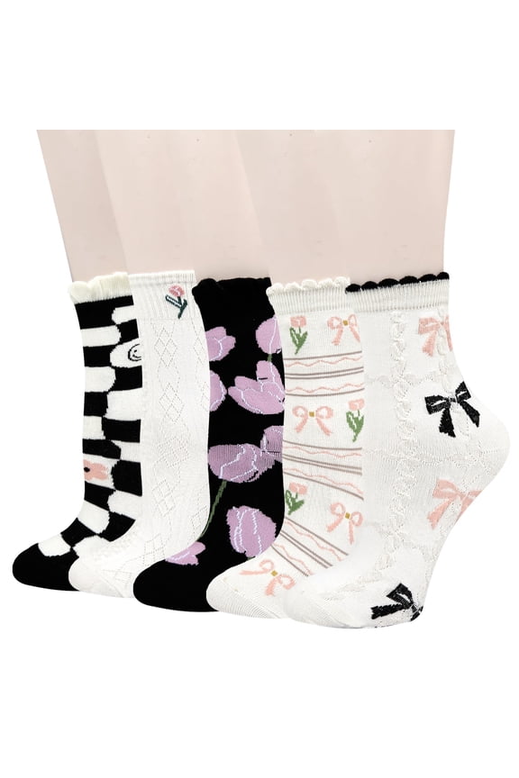 Benefeet Sox Womens Ruffle Socks Cute Cotton Crew Socks Frilly Slouch Dress Socks Lettuce Trim Turn-Cuff High Ankle Socks