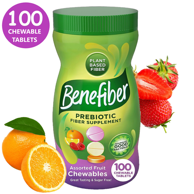 Benefiber Prebiotic Fiber Supplement Chewables Sugar Free Assorted Fruit Flavor 100 chewables