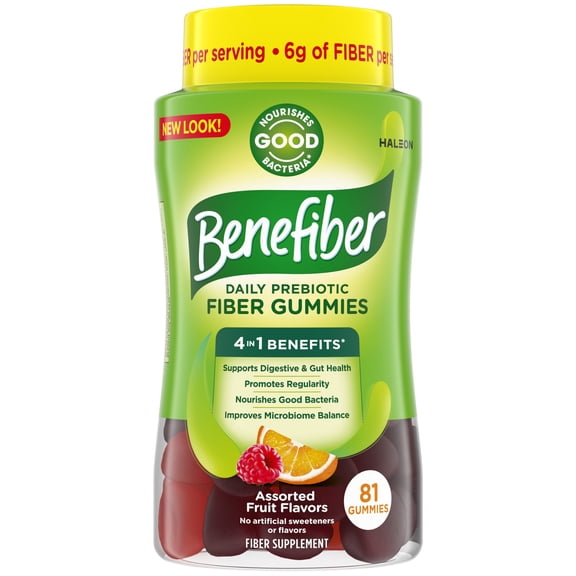 Benefiber Prebiotic Glp-1 Friendly Fiber Supplement Gummies for Digestive Health, Assorted Fruit Flavor - 81 Count