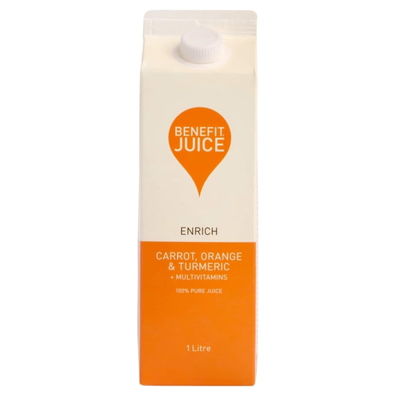 Benefit 100% Pure Juice Carrot, Orange & Turmeric + Multivitamins 1 Litre, Imported from Britain
