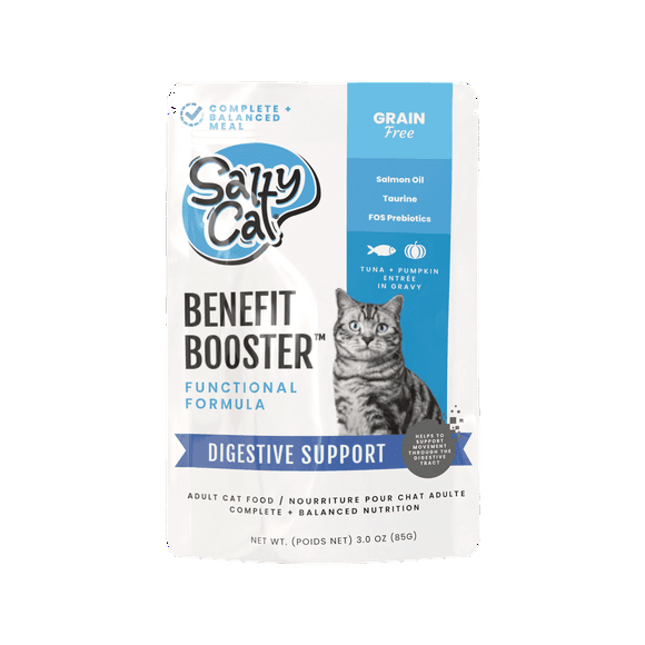 Salty Cat Benefit Booster Digestive Support Tuna & Pumpkin Entrée in Gravy Wet Cat Food, 3 oz. Pouch