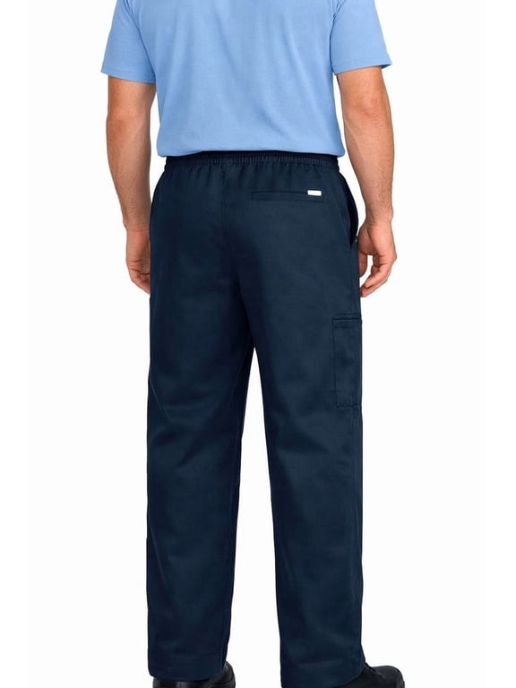 Mens Full Elastic Waist 5-Pocket Pants with Mock Fly Medium 34-36 inches Navy