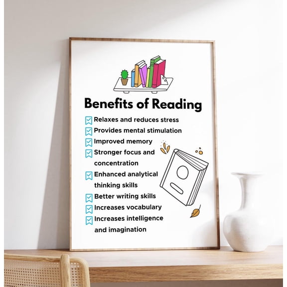 Benefits Of Reading Library Literacy Month Book Lover Poster, Unframed Canvas