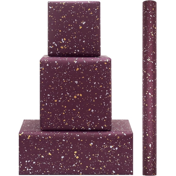 Benefree Burgundy Red Wrapping Paper, Gold and Silver Irregular Foil Dots Solid Wine Red Gift Wrapping Paper - 1 Mini Roll 17 X 10 ft Per roll, for Birthday Wedding