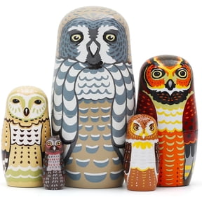 Benefree Set of 5 Owl Family Nesting Dolls Forest Animals Nesting Dolls Matryoshka Russian Doll Figurines Kids Stacking Dolls for Father's Day Christmas Birthday Owl Lover Home Decoration