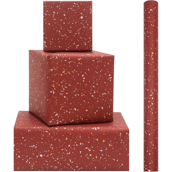 Benefree Wine Red Wrapping Paper Roll, Gold and Silver Foil Flake Design Burgundy Red Gift Wrapping Paper - 1 Mini Roll 17 X 10 ft Per roll, Perfect for Birthday Wedding