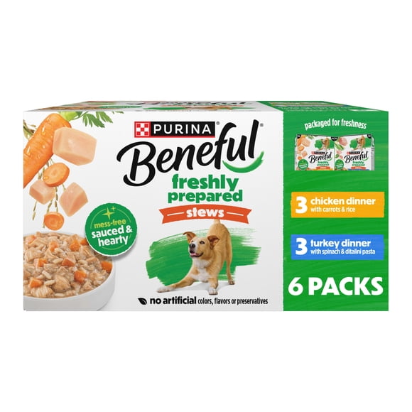 Purina Beneful Freshly Prepared Stews Chicken & Turkey Flavor Wet Dog Food Variety Pack, 9.5 oz Cartons (6 Pack)